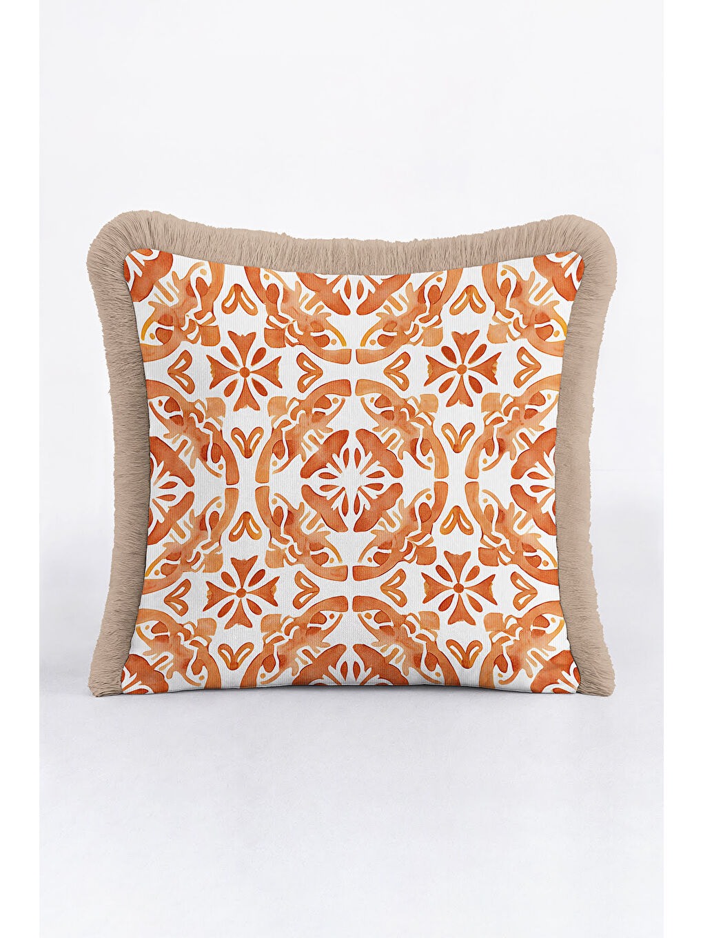 Karışık Boho Tarzı Zarif Saçaklı Yastık Kılıfı - Sıcak Akdeniz Rustik Kiremit Bej Püsküllü Kırlent Kılıfı-4