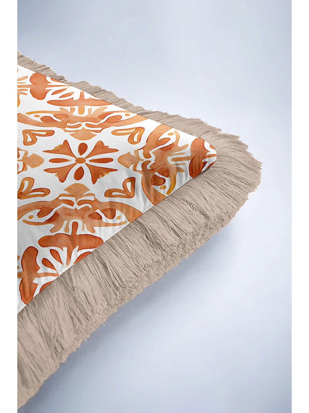 Karışık Boho Tarzı Zarif Saçaklı Yastık Kılıfı - Sıcak Akdeniz Rustik Kiremit Bej Püsküllü Kırlent Kılıfı-6