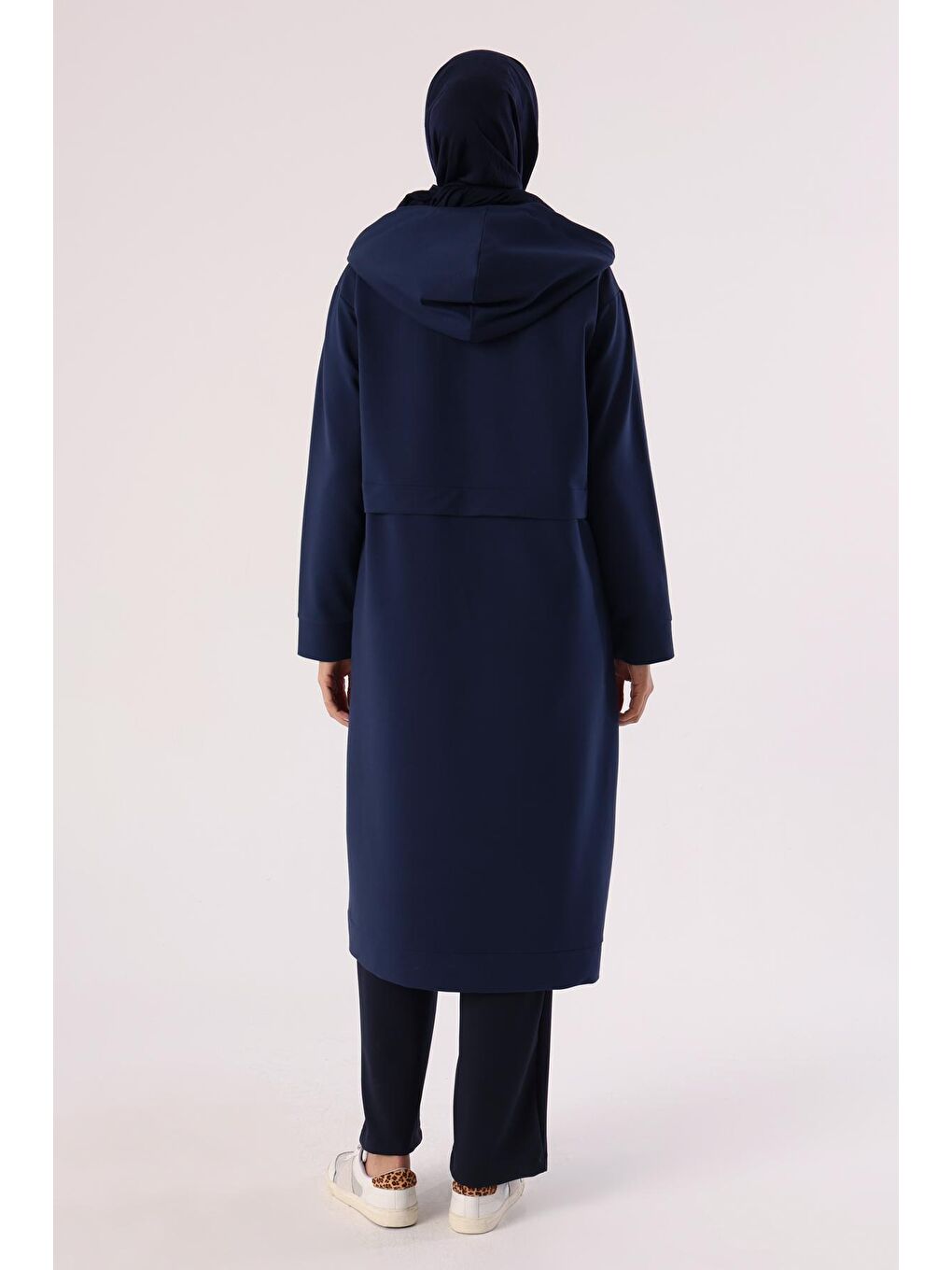 İndigo Simli Garnili Fermuarlı Uzun Sweat Hırka-3