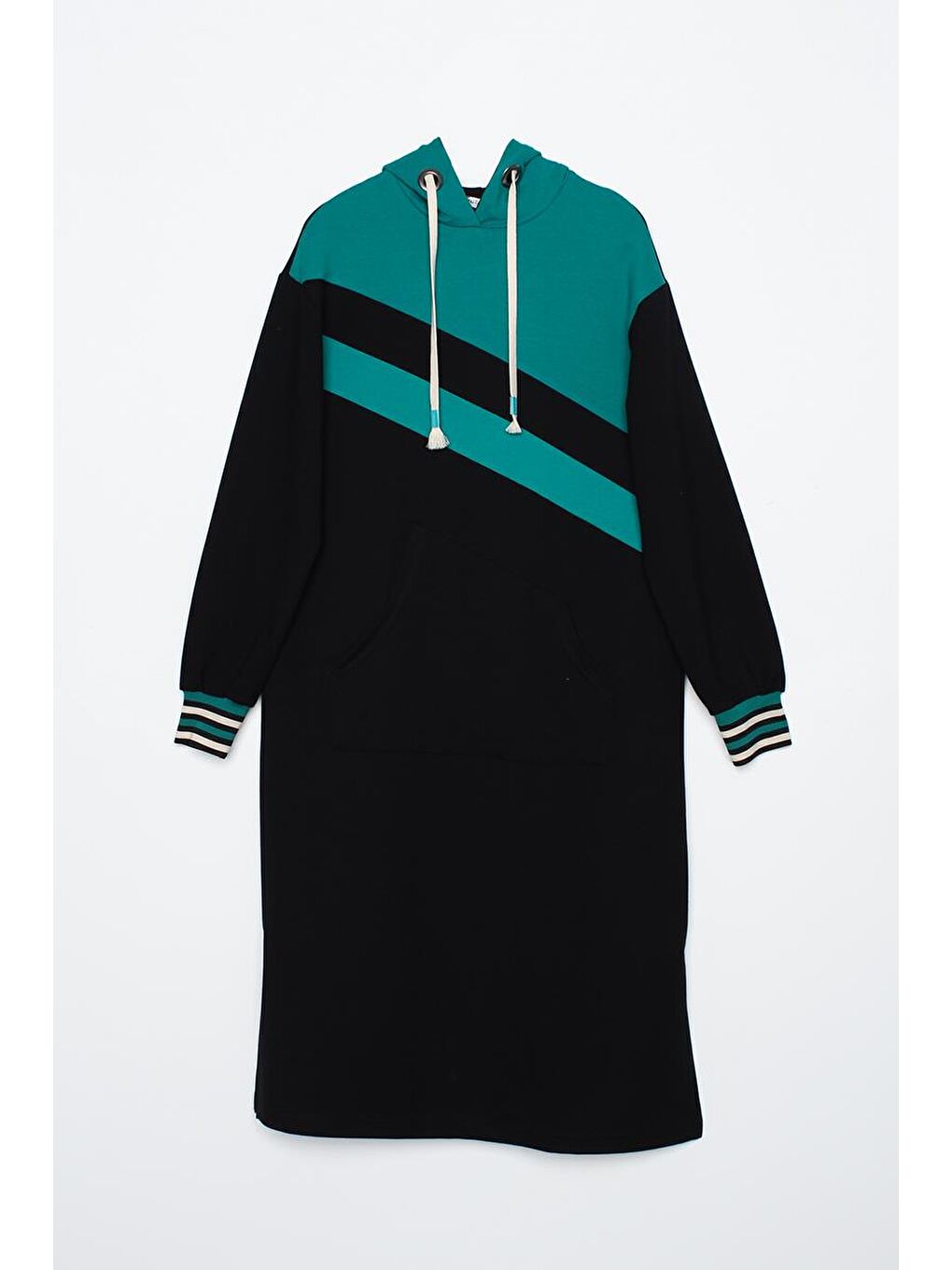 Siyah İki Renkli Kapüşonlu Sweat Tunik-6