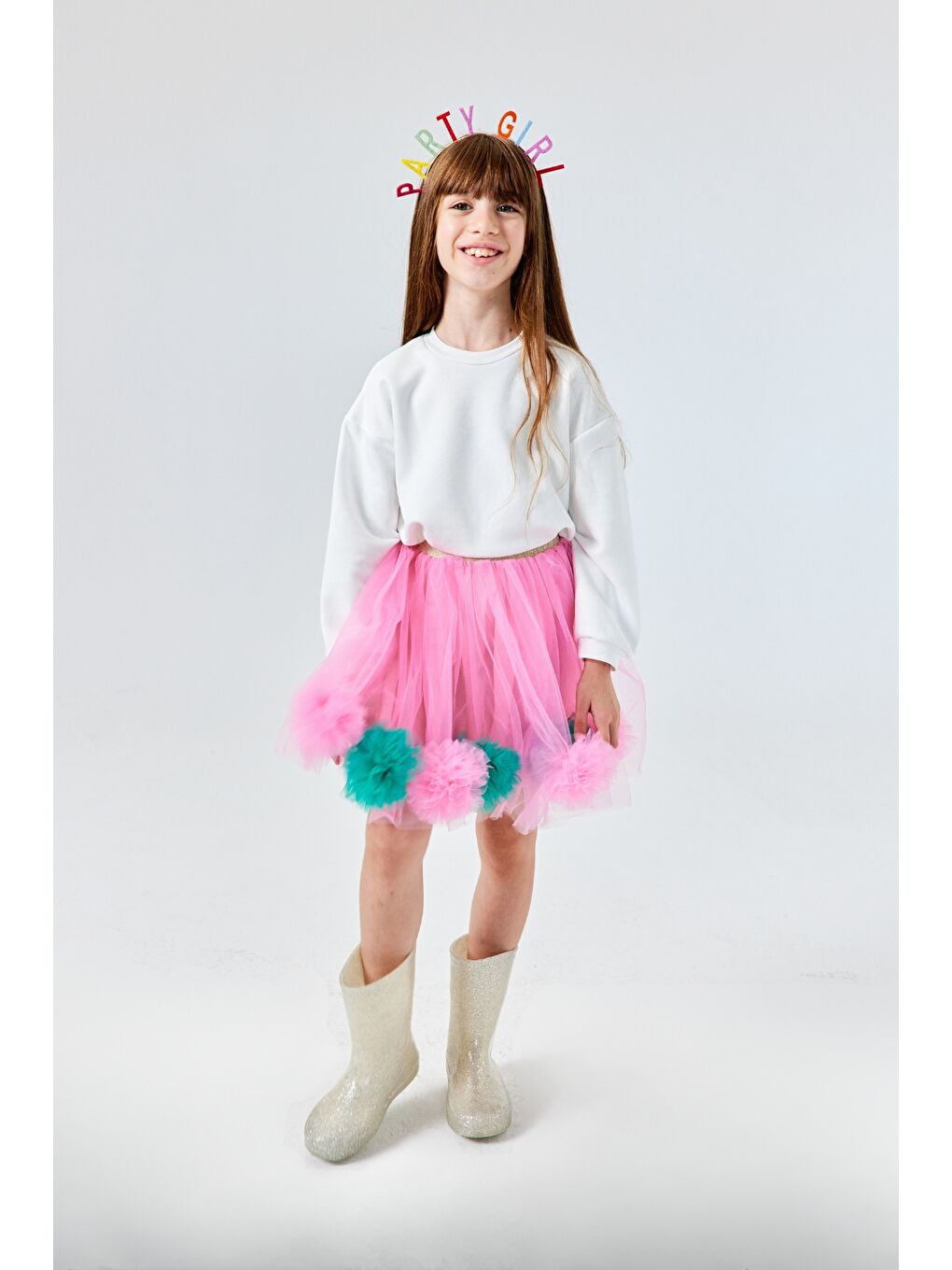 Pembe Ponpon Detaylı Kız Çocuk Etek - Hilda-2