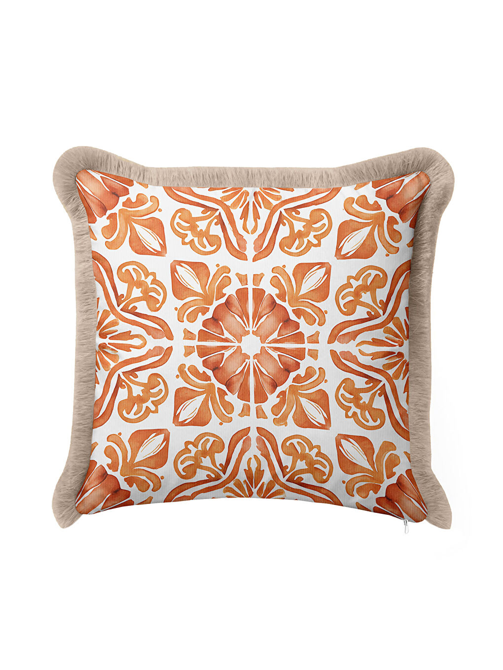 Karışık Barok Esintili Saçaklı Yastık Kılıfı - Akdeniz Stili Rustik Turuncu Bej Püsküllü Kırlent Kılıfı-4