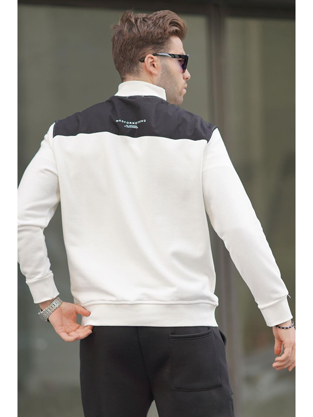 Ekru Fermuar Yaka Basic Erkek Sweatshirt 6157-2