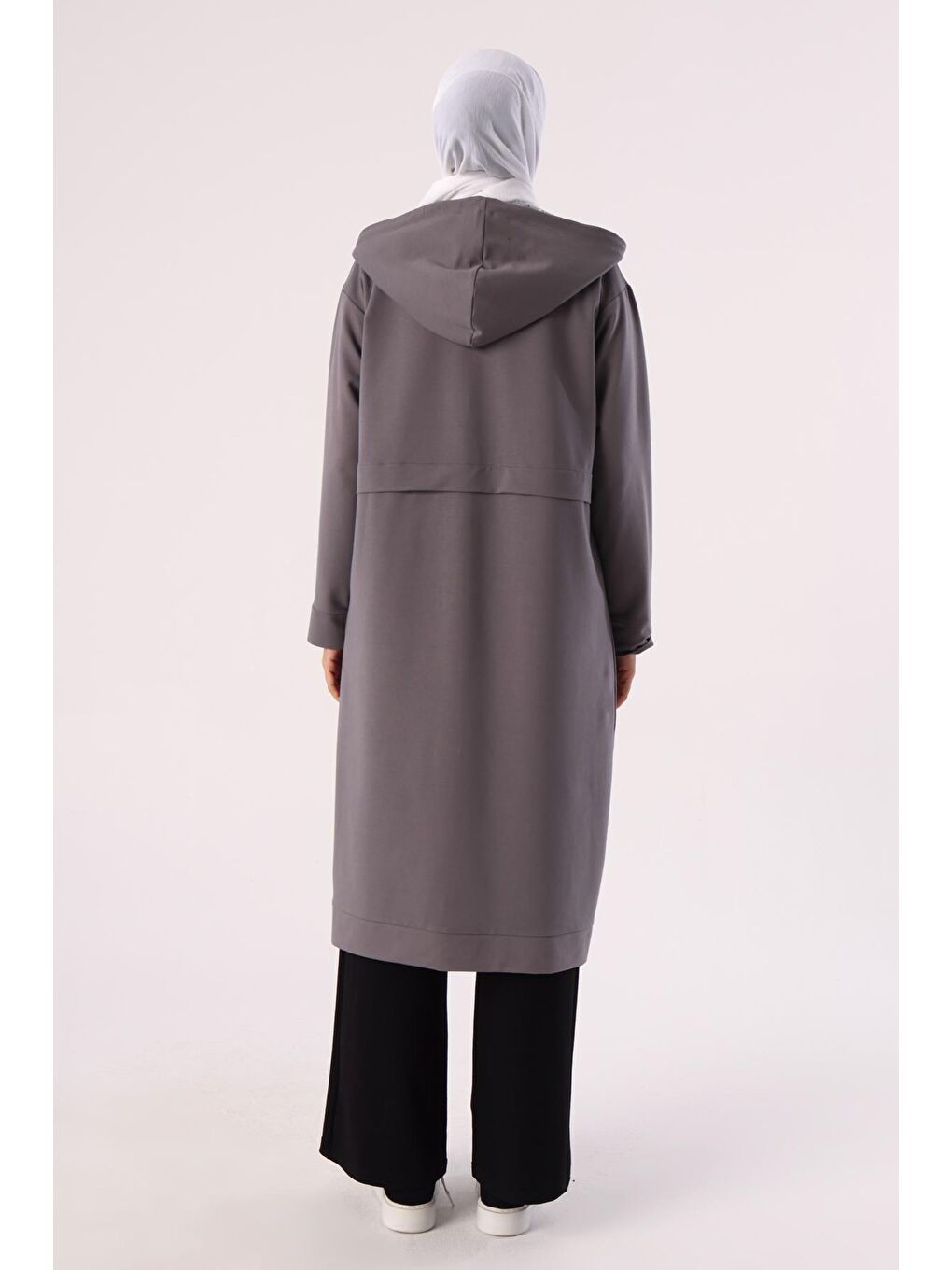 Gri Simli Garnili Fermuarlı Uzun Sweat Hırka-3