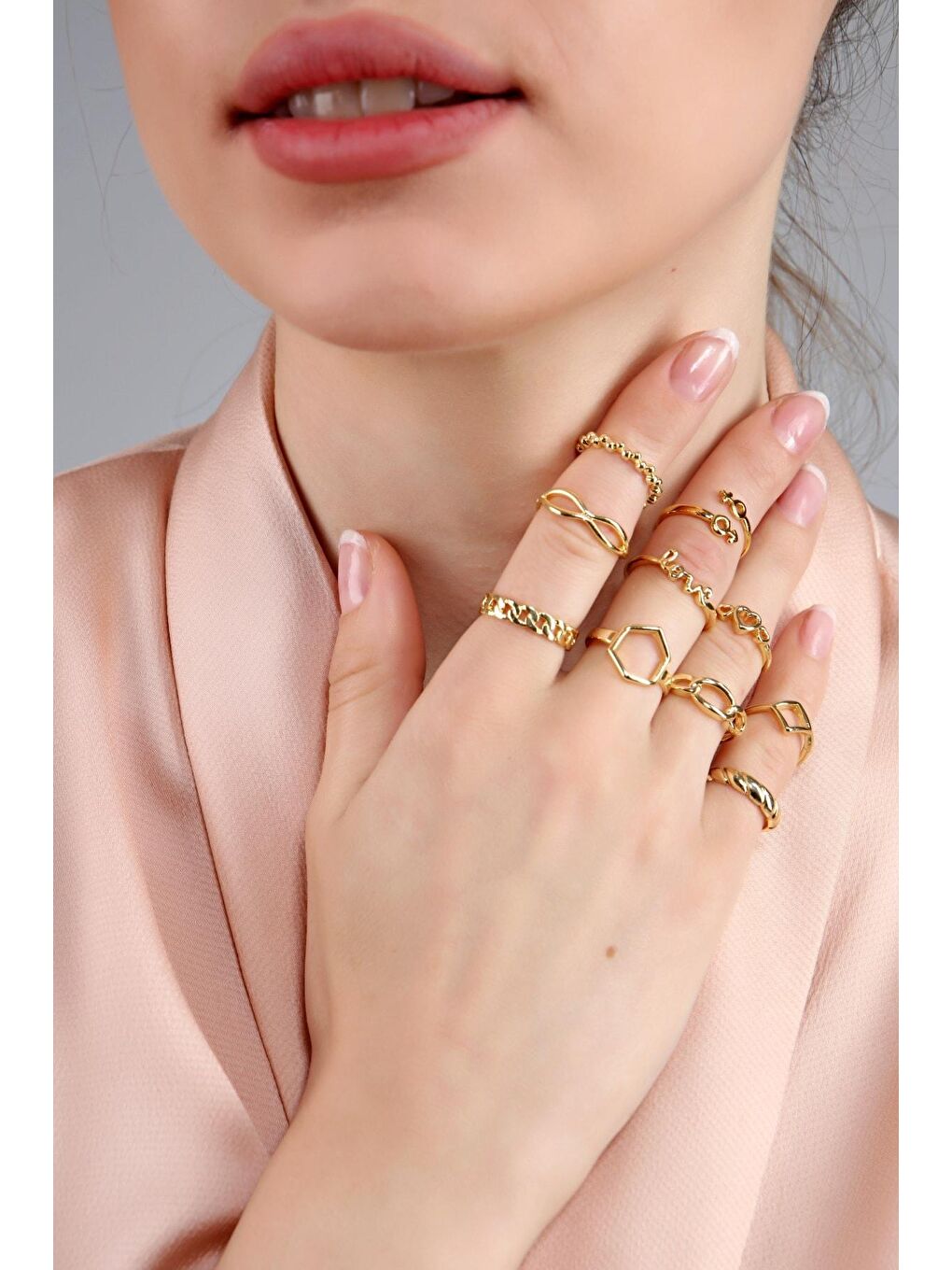 Sarı Kadın Altın Kaplama 10'lu Yüzük Seti