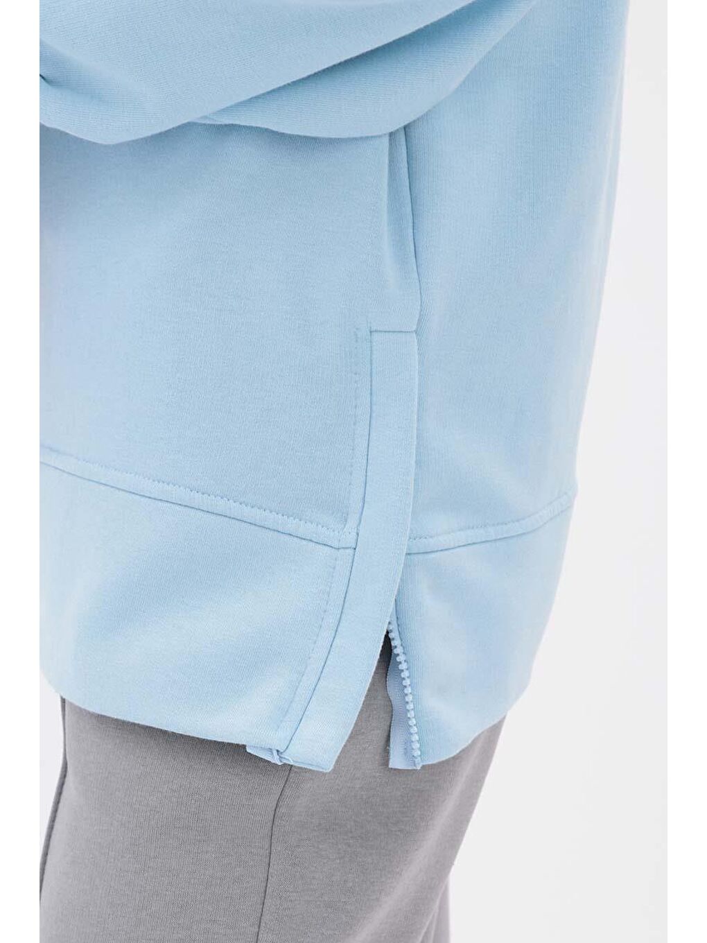 Açık Mavi Yanları Fermuarlı Yakalı Sweat Tunik-4