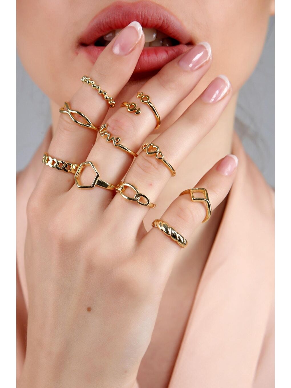 Sarı Kadın Altın Kaplama 10'lu Yüzük Seti-1