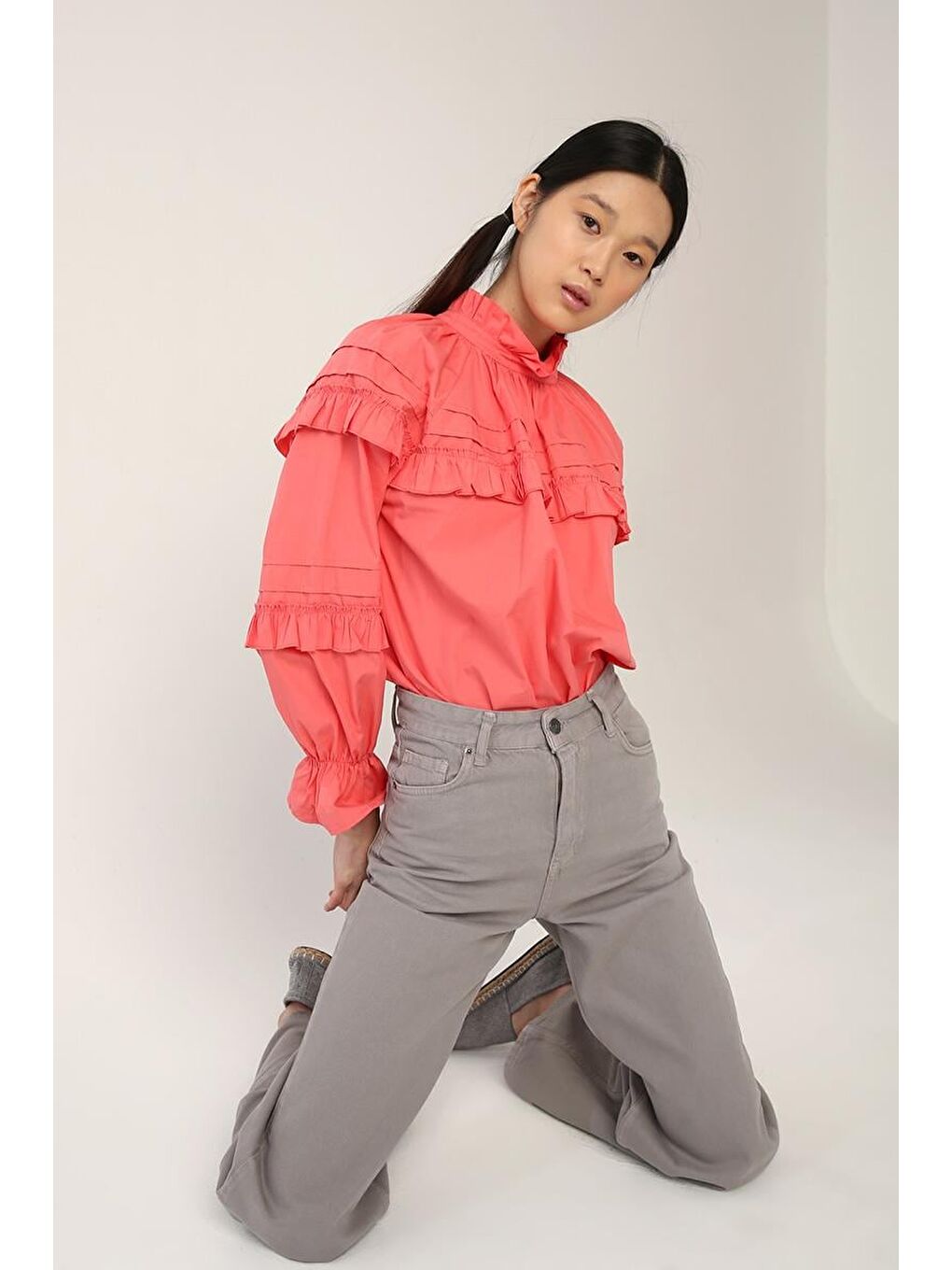 Gri-Rahat Kalıp Bol Paça Pantolon