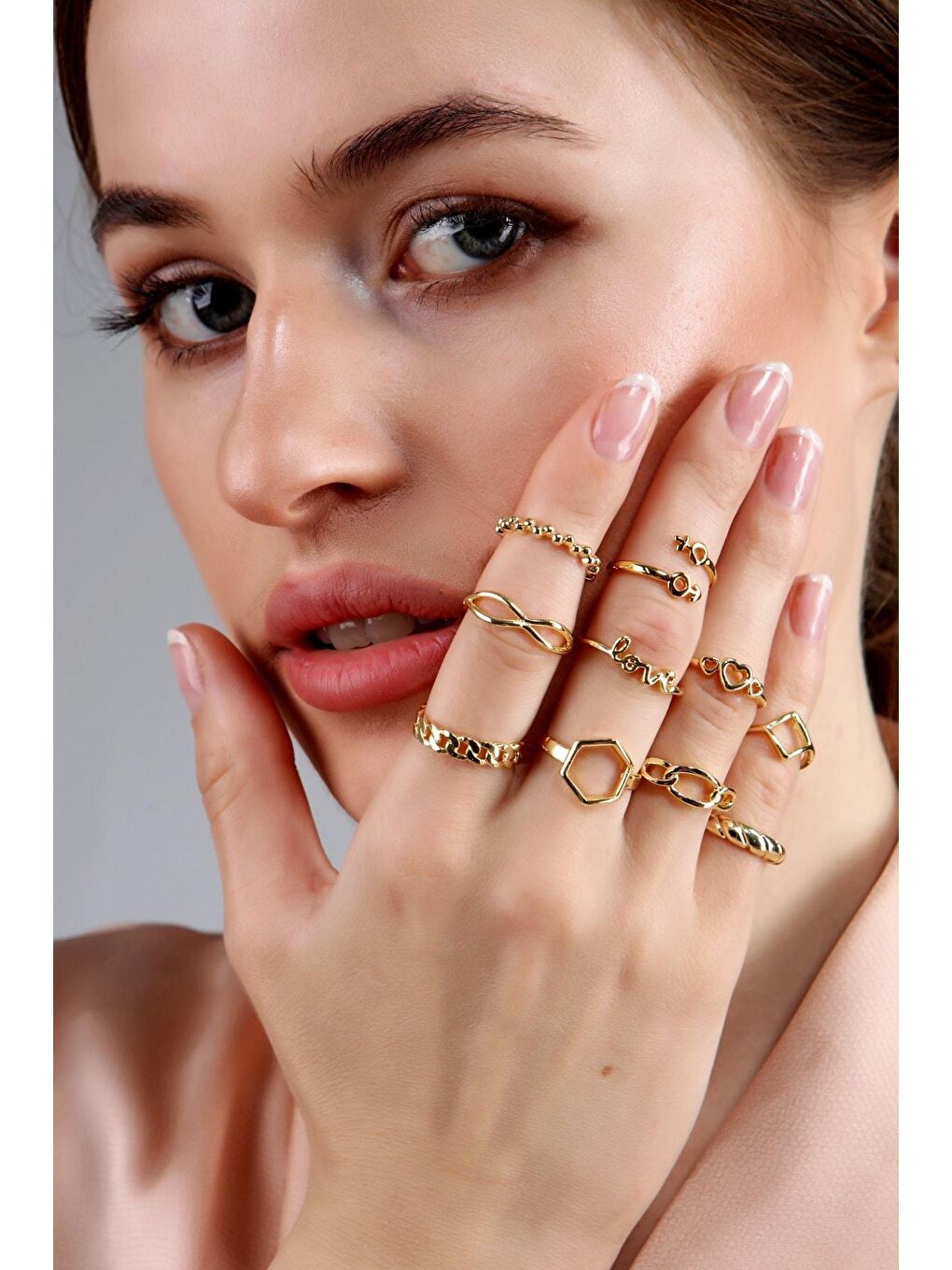 Sarı Kadın Altın Kaplama 10'lu Yüzük Seti-2