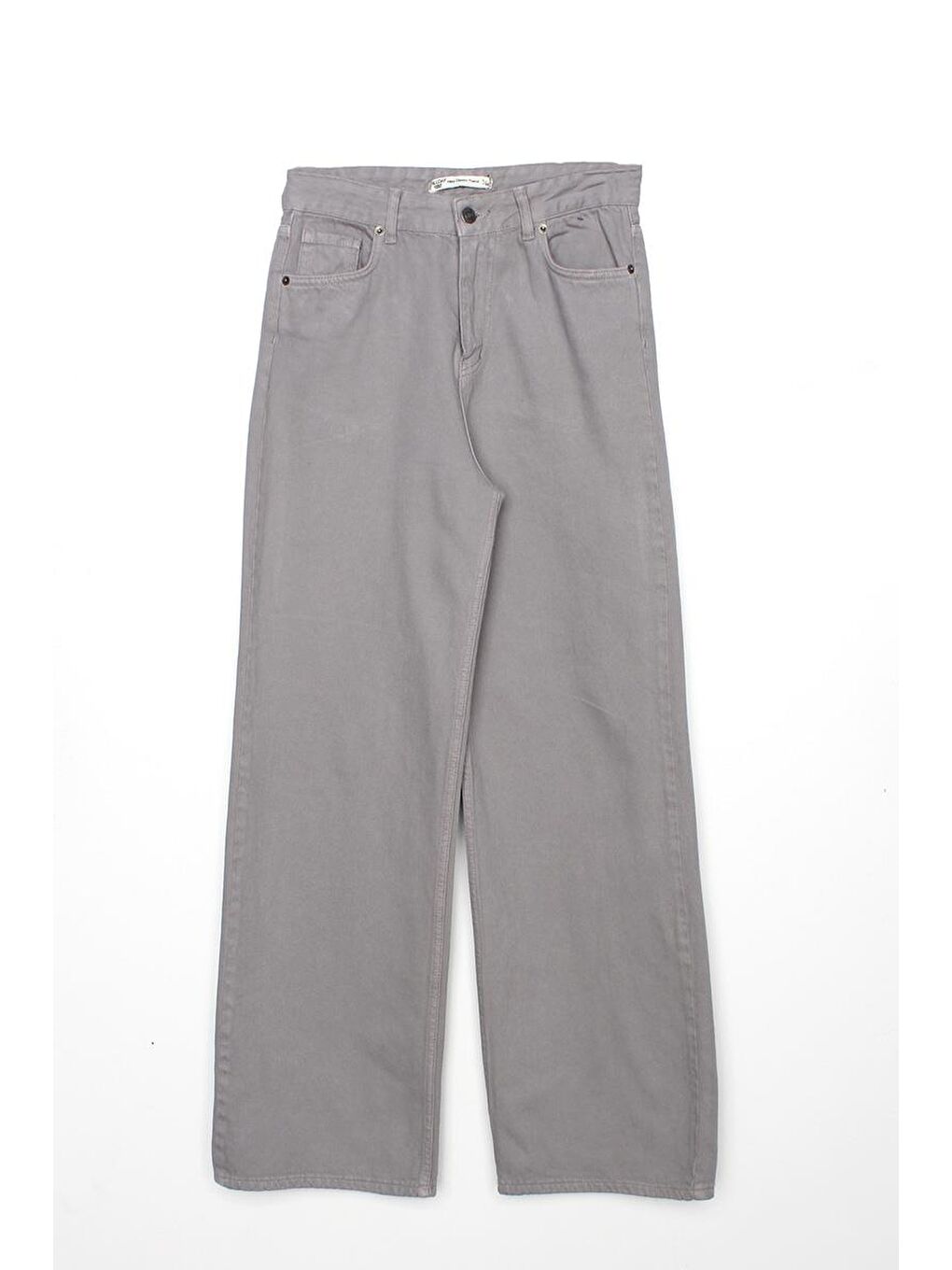 Gri-Rahat Kalıp Bol Paça Pantolon-5