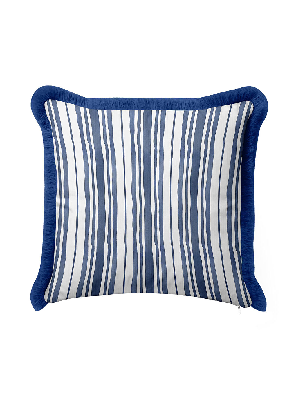 Karışık Zarif Çizgili Saçaklı Yastık Kılıfı - Marin Temalı Modern Lacivert Beyaz Püsküllü Kırlent Kılıfı-4