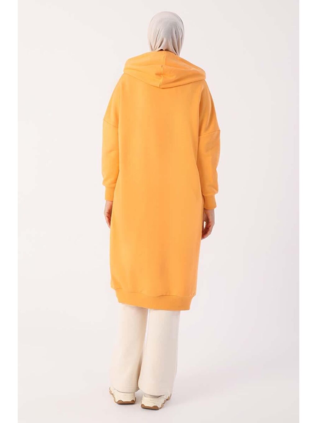 Turuncu Kuşgözlü Kapüşonlu Cepli Hoodie Tunik-3