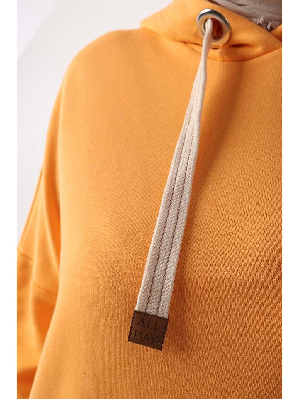 Turuncu Kuşgözlü Kapüşonlu Cepli Hoodie Tunik-4
