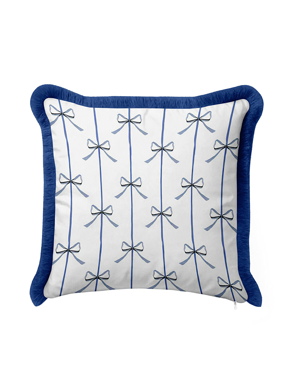 Karışık Zarif Kurdele Motifli Saçaklı Yastık Kılıfı - Pastel Mavi Modern Beyaz Mavi Püsküllü Kırlent Kılıfı-3