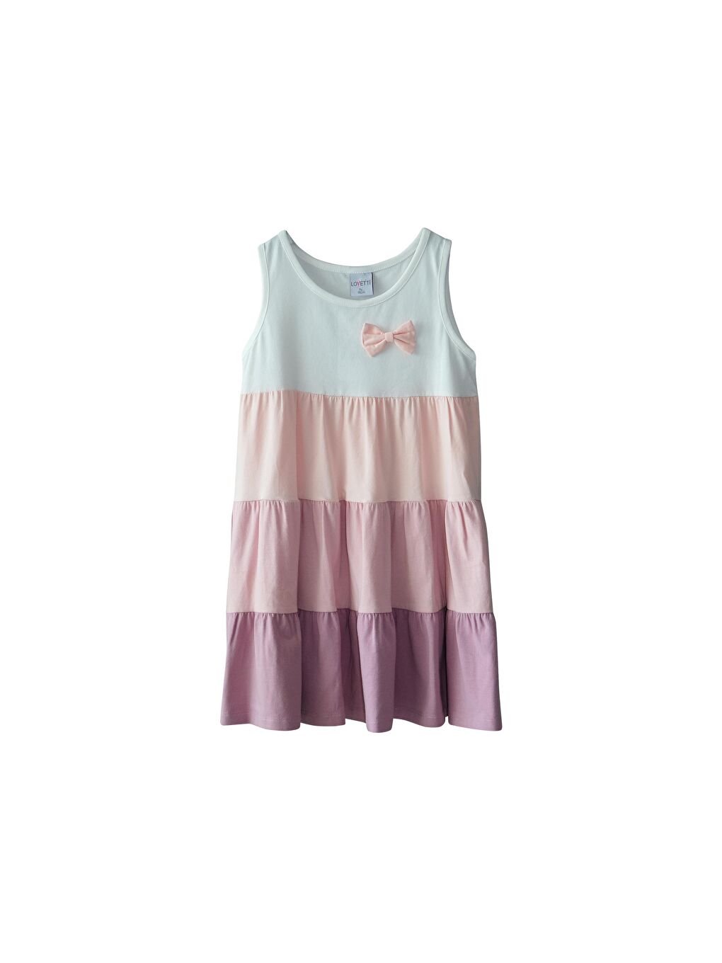 Bej Ekru + Gül Kurusu Kız Çocuk Renkli Büzgülü Askılı Elbise