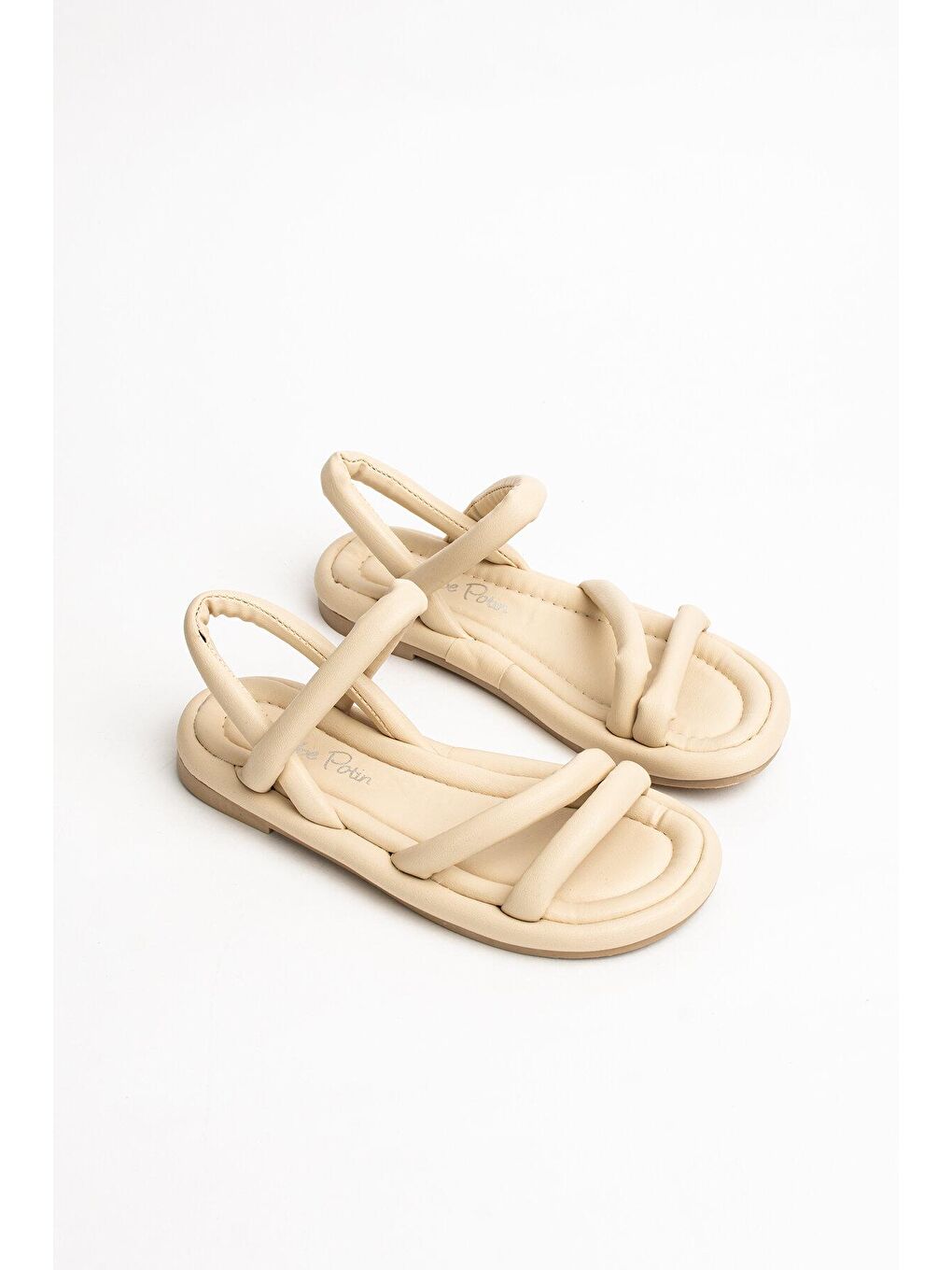 Ekru Çift Bant Rahat Taban Kadın Sandalet 007-75-23-1