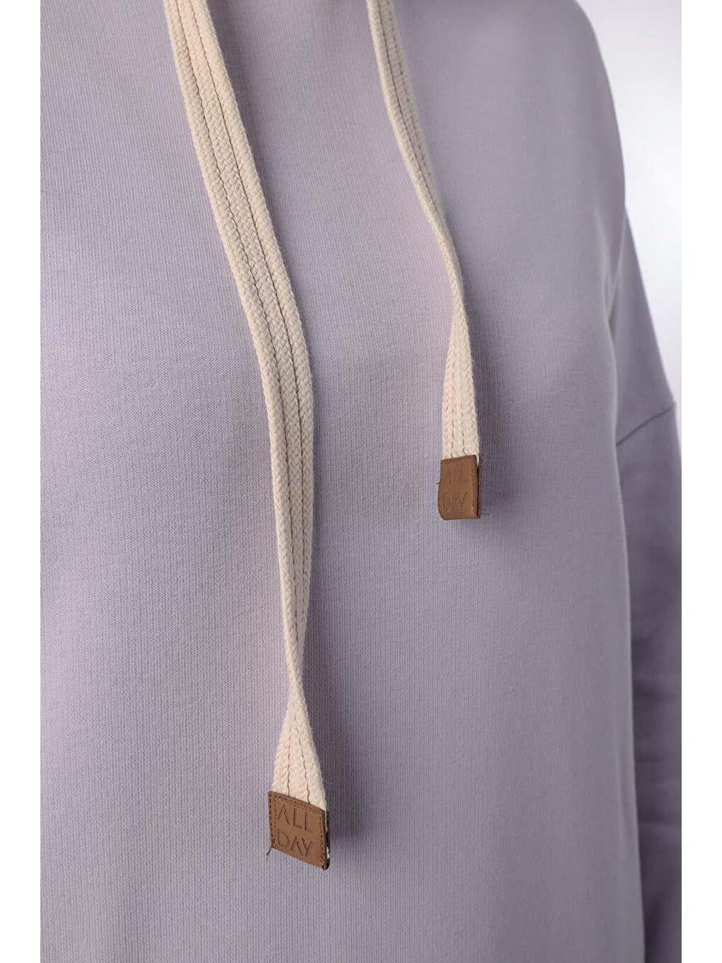 Açık Lila Kuşgözlü Kapüşonlu Cepli Hoodie Tunik-4