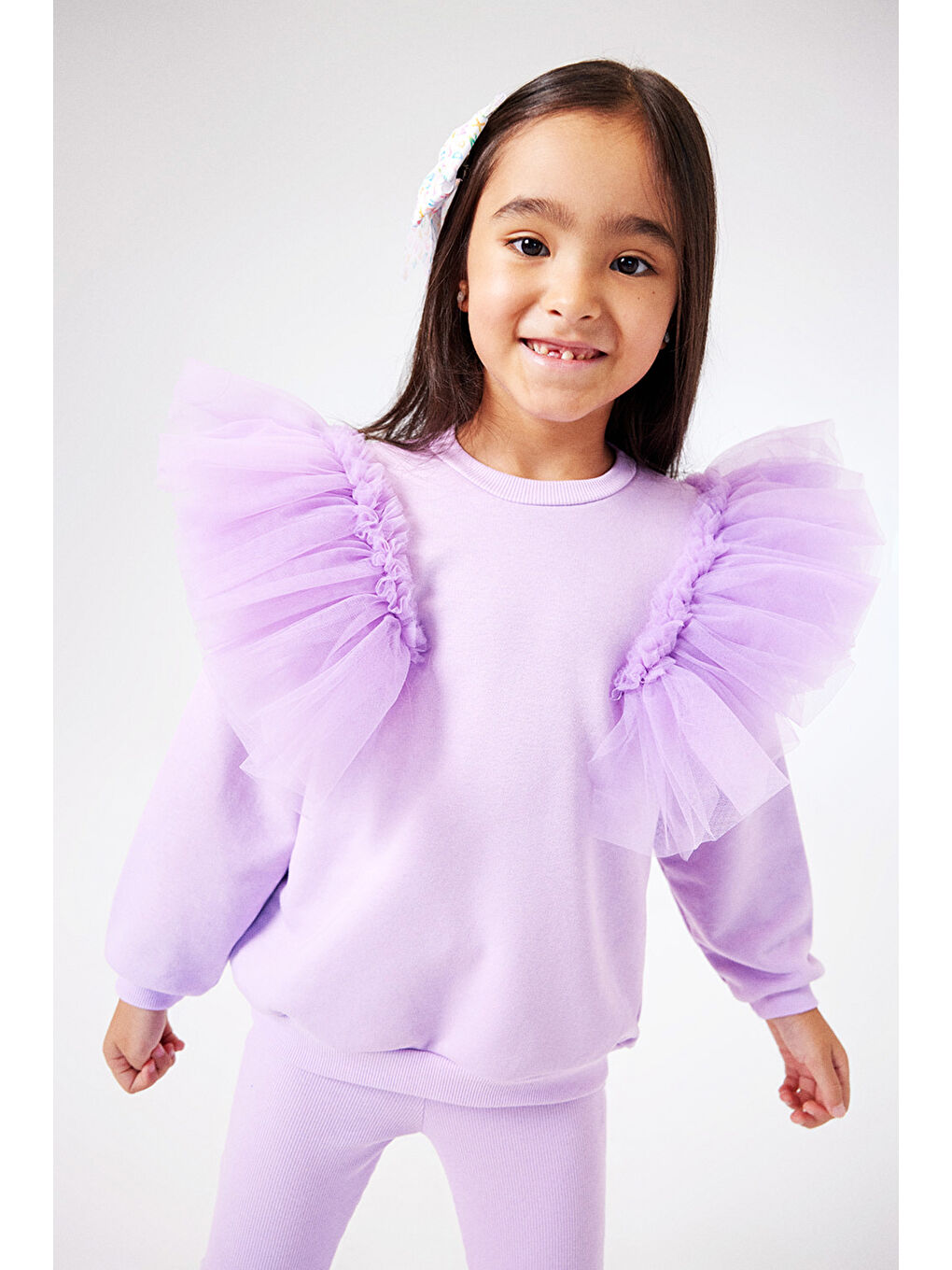 Lila Omuzları Tül Detaylı Kız Çocuk Eşofman Takımı - Malory-1