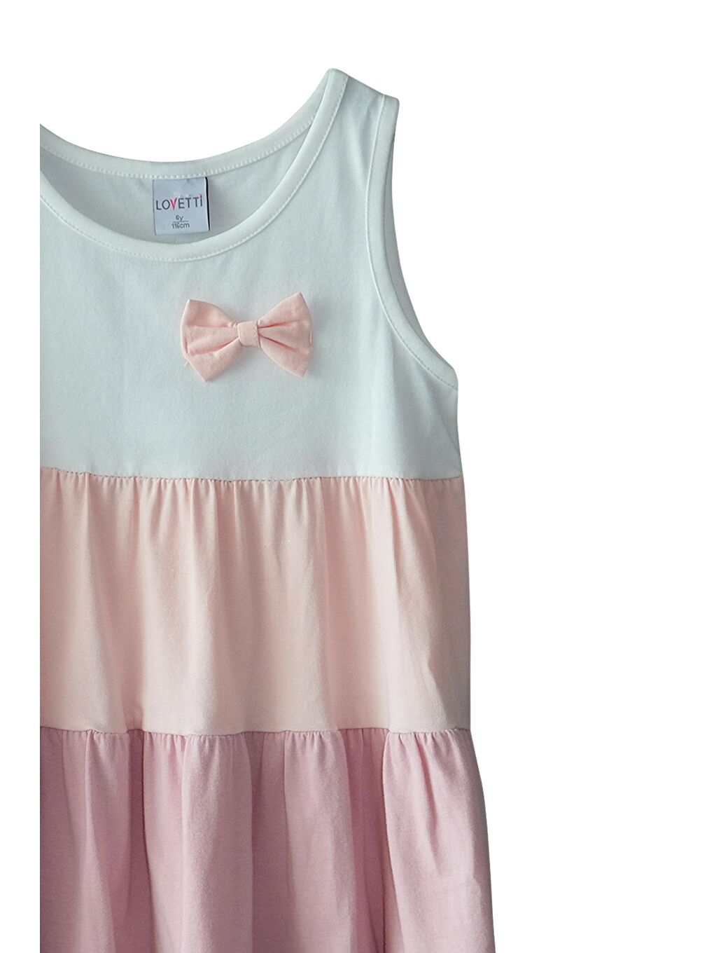 Bej Ekru + Gül Kurusu Kız Çocuk Renkli Büzgülü Askılı Elbise-1