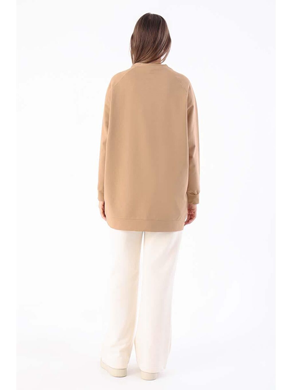 Bej-Bisiklet Yaka Reglan Kol Sweat-2