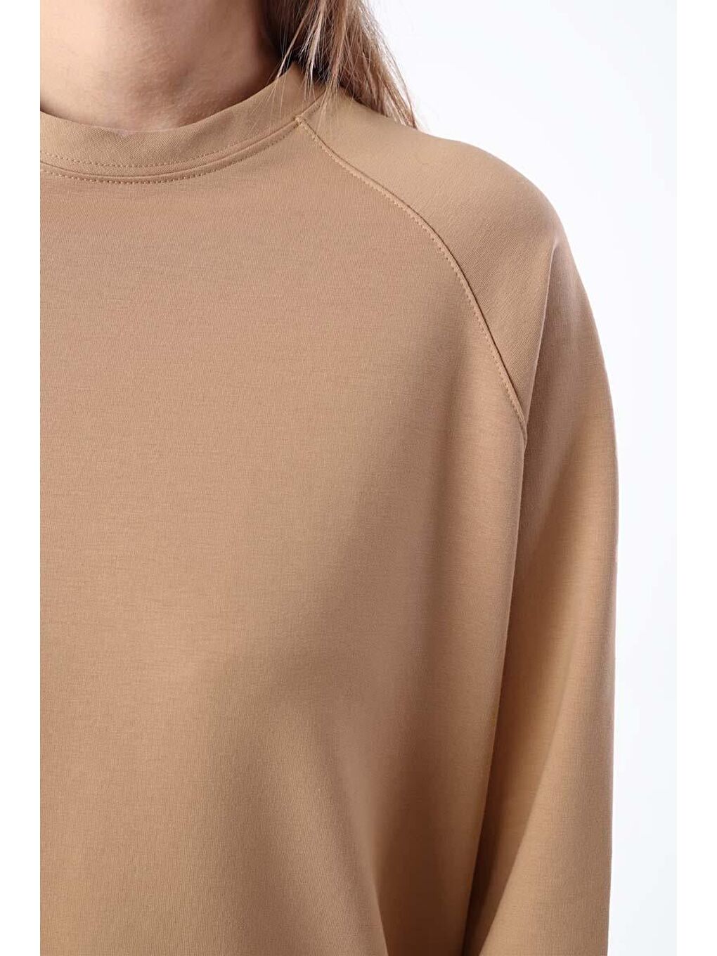 Bej-Bisiklet Yaka Reglan Kol Sweat-3