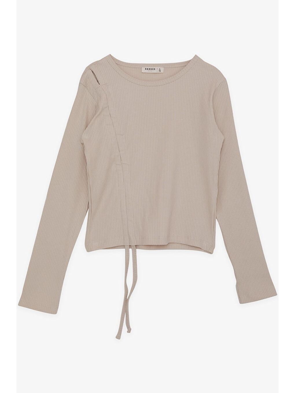 Kız Çocuk Uzun Kollu Tişört Büzgülü Bej (8-14 Yaş)