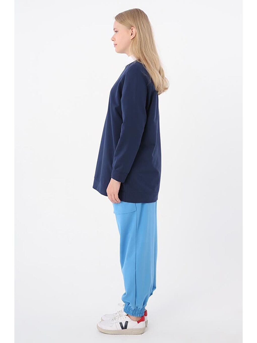 İndigo-Bisiklet Yaka Reglan Kol Elastanlı Sweat-2