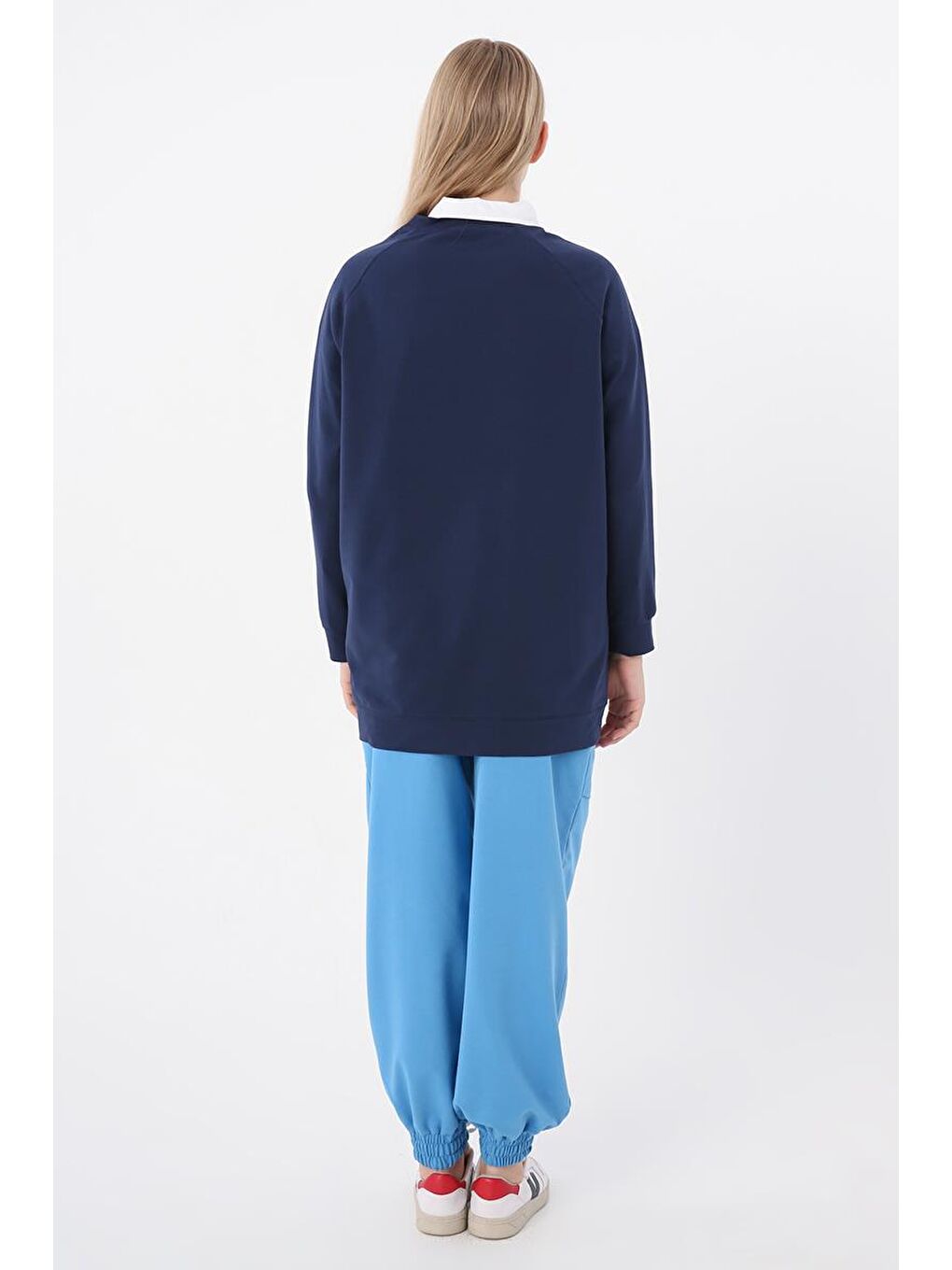 İndigo-Bisiklet Yaka Reglan Kol Elastanlı Sweat-3