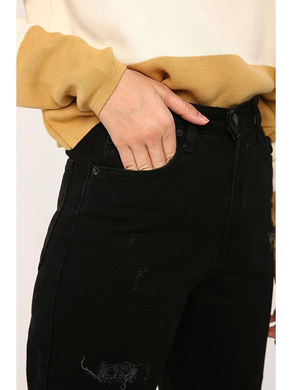 Siyah-Pamuklu Denim Pantolon-4