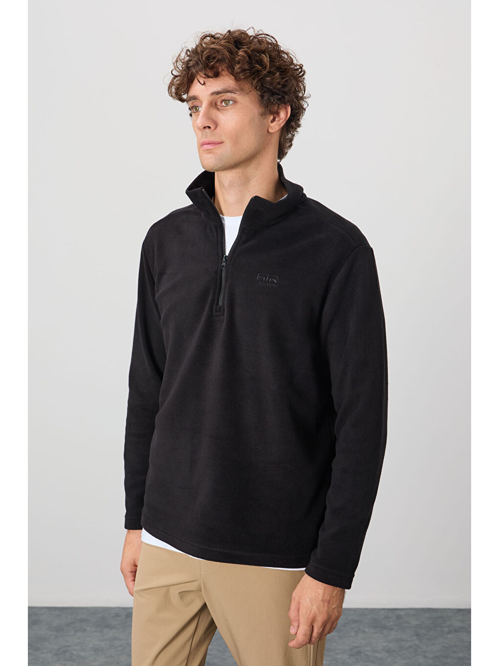 River Siyah Dik Yaka Erkek Polar Sweatshirt - 88310-3