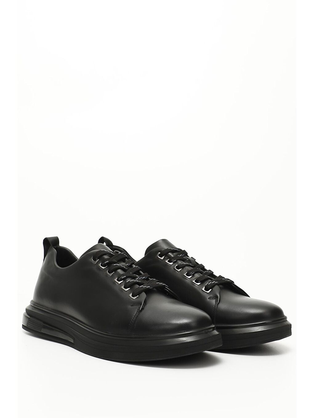 Siyah SİYAH  Hakiki Deri Erkek Bağcıklı Günlük Sneaker 01855-1