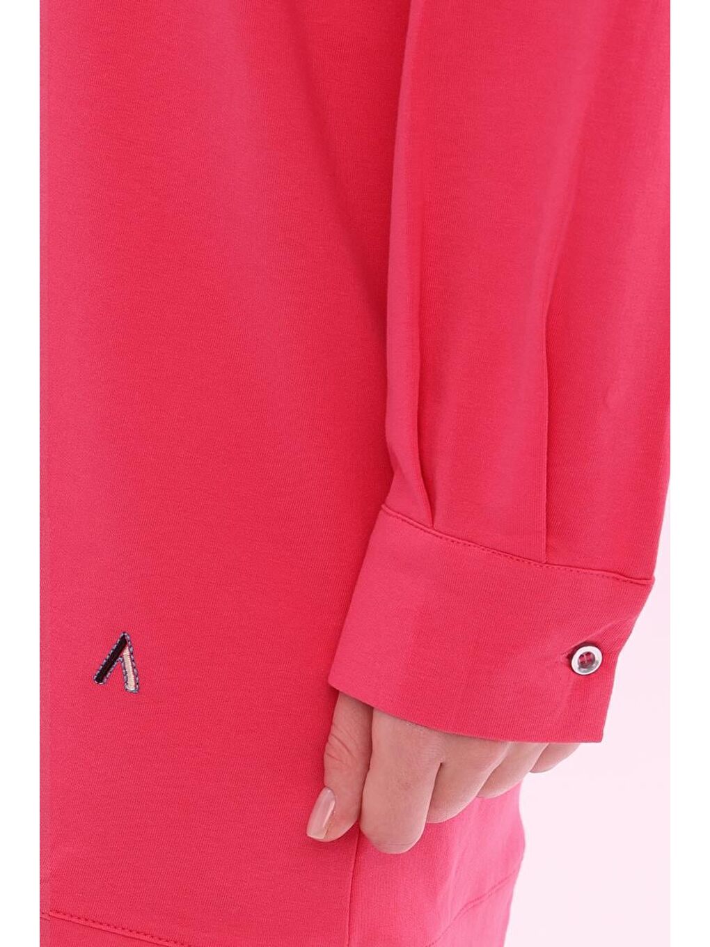 Pembe-Pamuklu Reglan Kol Manşetli Yanları Yırtmaçlı Elastanlı Sweat-5