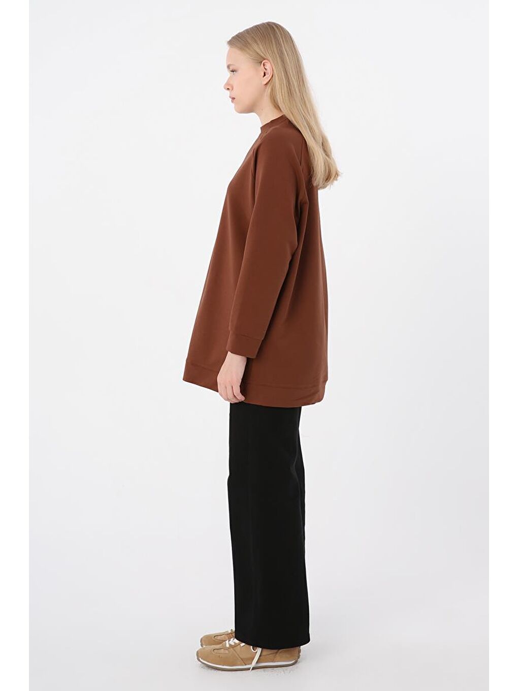 Kahverengi Kahve-Bisiklet Yaka Reglan Kol Elastanlı Sweat-2