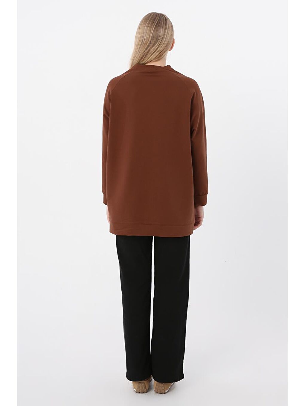 Kahverengi Kahve-Bisiklet Yaka Reglan Kol Elastanlı Sweat-3