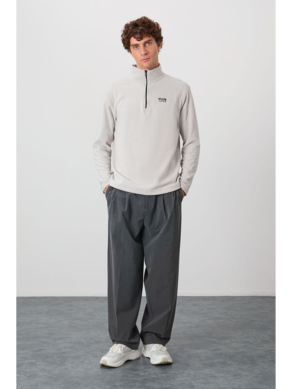 Bej River Taş Dik Yaka Erkek Polar Sweatshirt - 88310-2