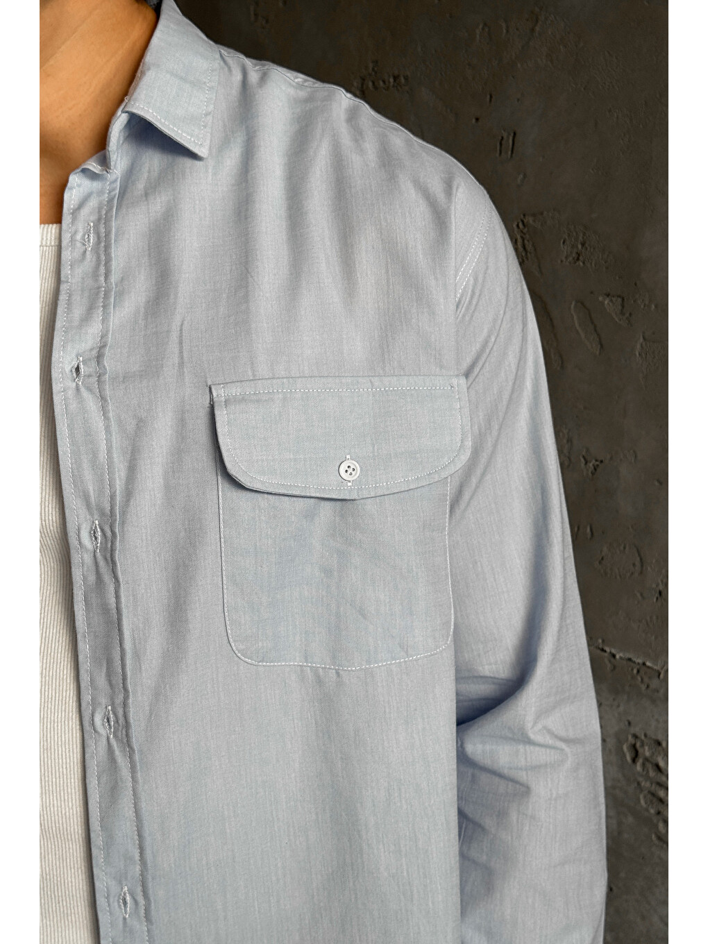 Mavi Erkek Oversize Jean Görünümlü %100 Pamuk Gömlek-4