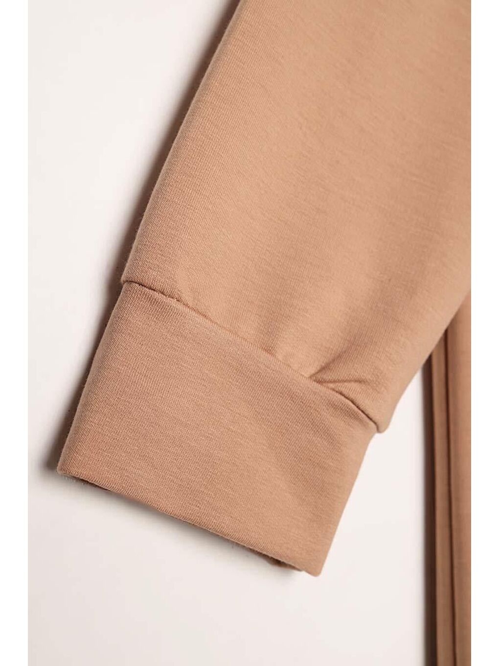 Bej Kapüşonlu Kanguru Cepli Sweat-5