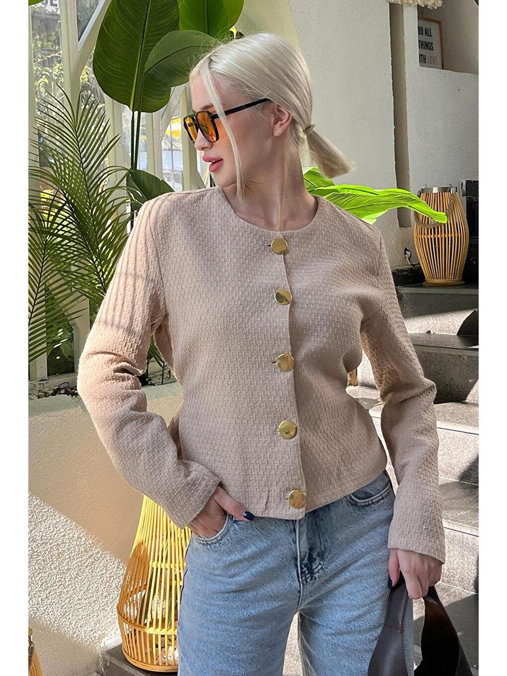 Bej Kemerli Ve Dokulu Kadın Ceket Mg2209-6