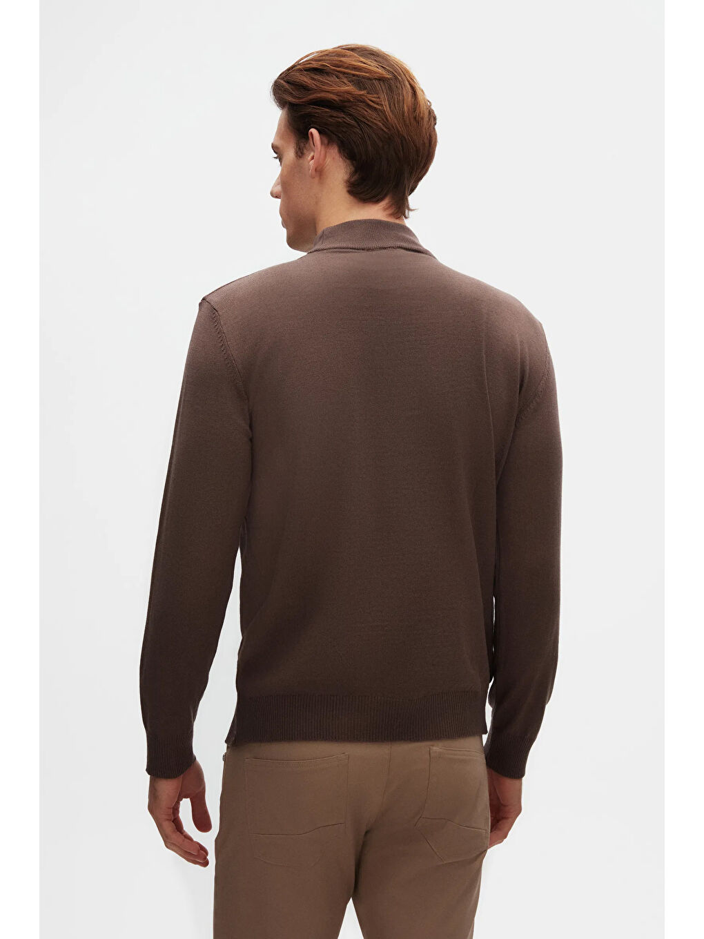 Bej Regular Fit Vizon Pamuk Karışımlı Yarım Balıkçı Triko Kazak-2