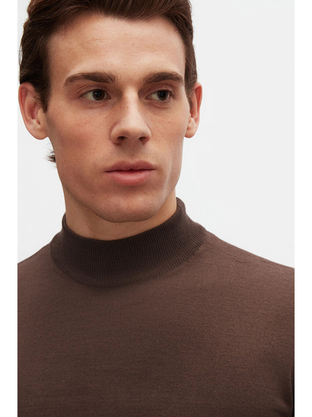 Bej Regular Fit Vizon Pamuk Karışımlı Yarım Balıkçı Triko Kazak-5