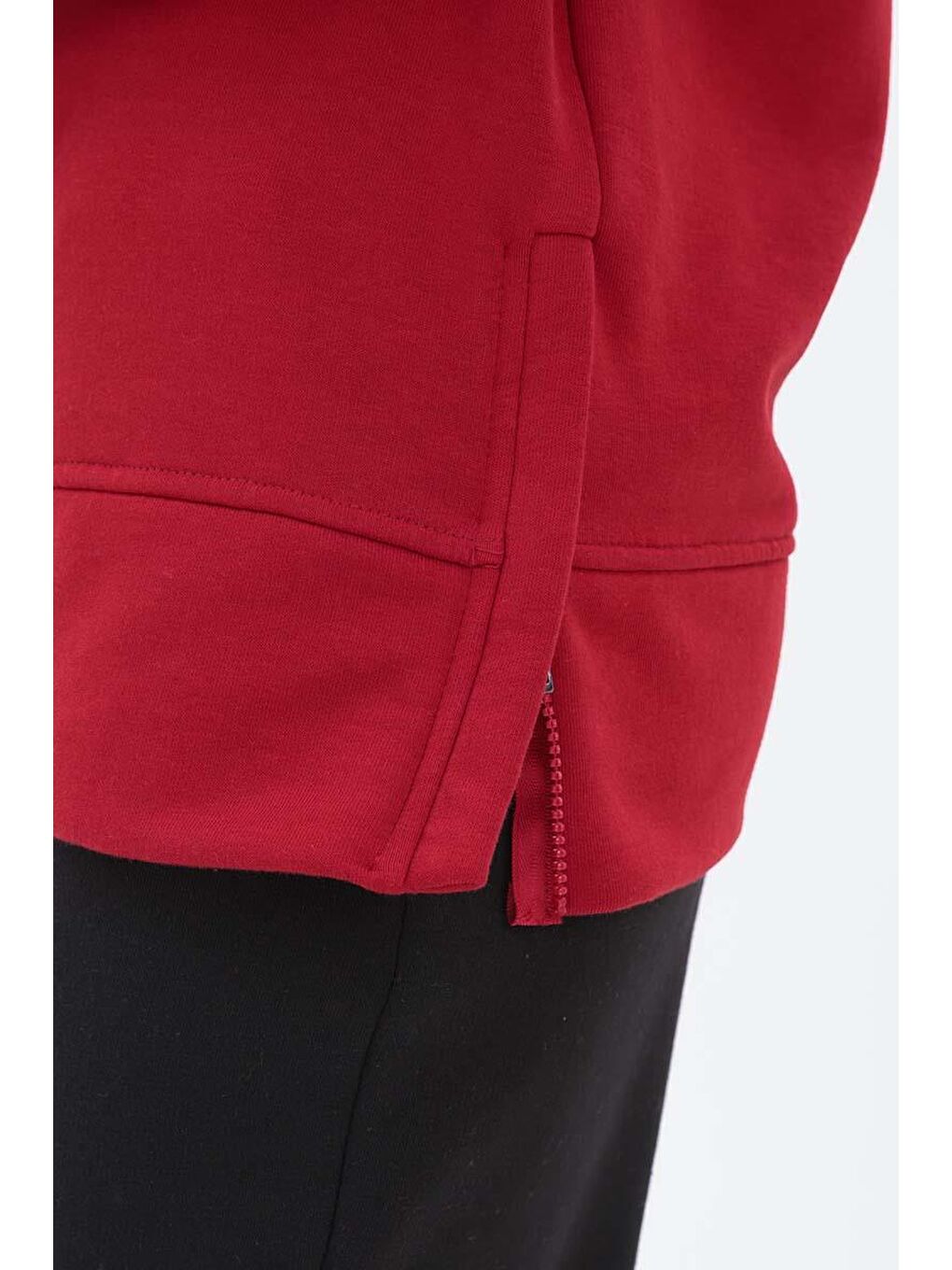 Kırmızı Yanları Fermuarlı Yakalı Sweat Tunik-4