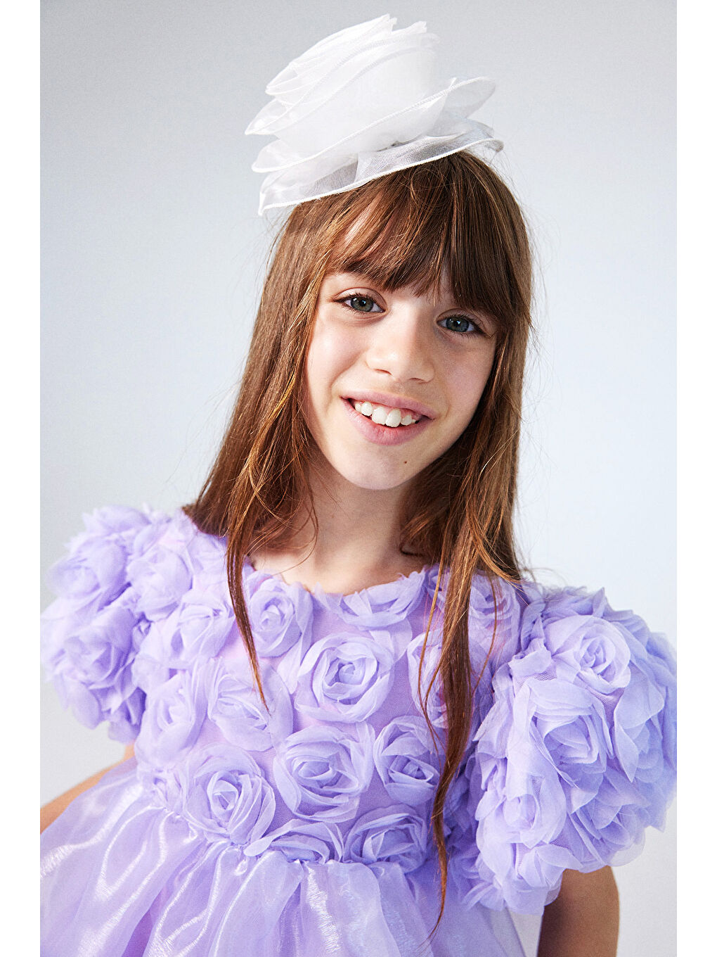 Lila Gül Detaylı Tül Etekli Kız Çocuk Elbise - Nelia-2