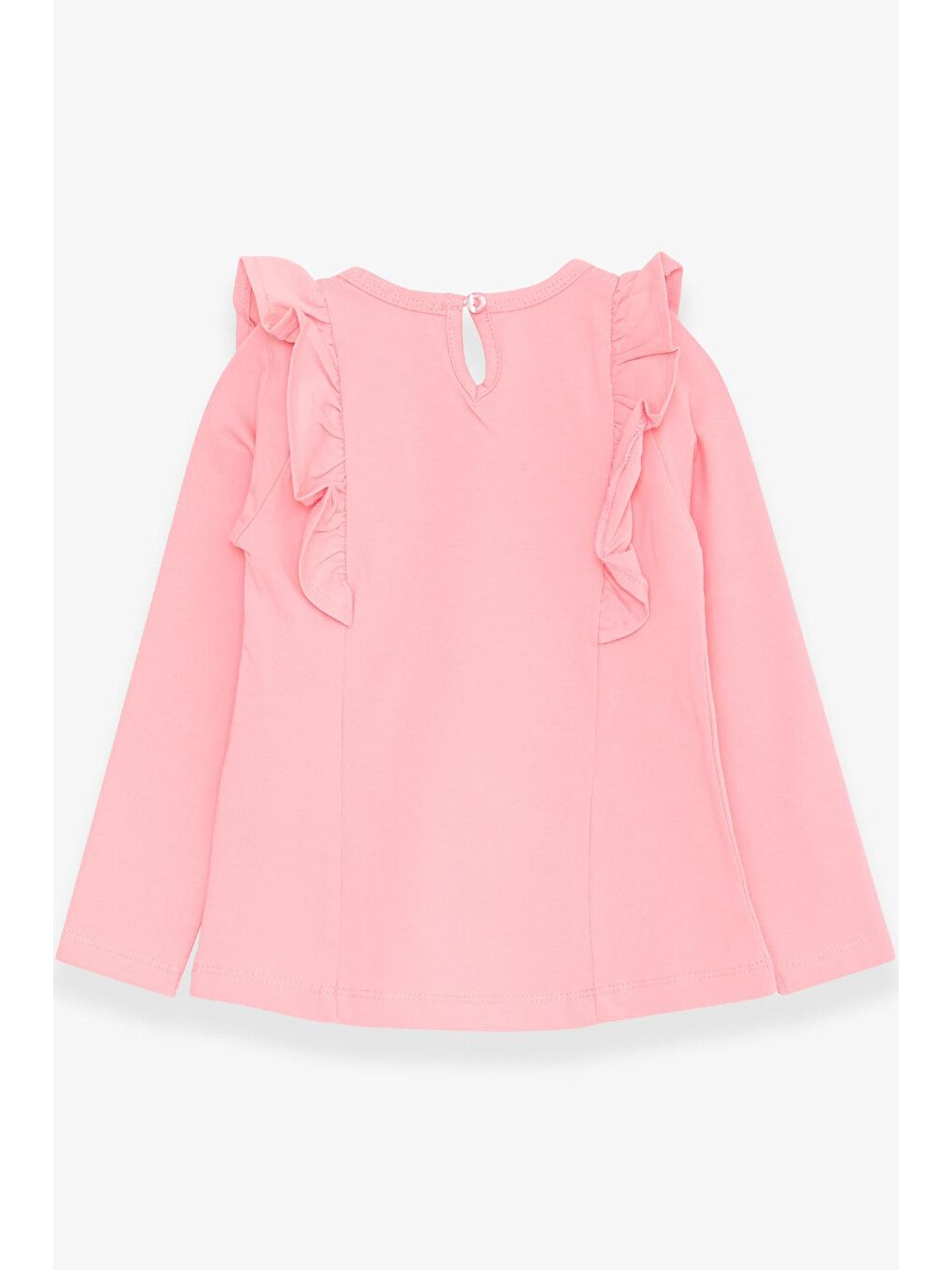 Pembe Kız Çocuk Uzun Kollu Tişört Güpürlü Fırfırlı Pudra (3-8 Yaş)-1