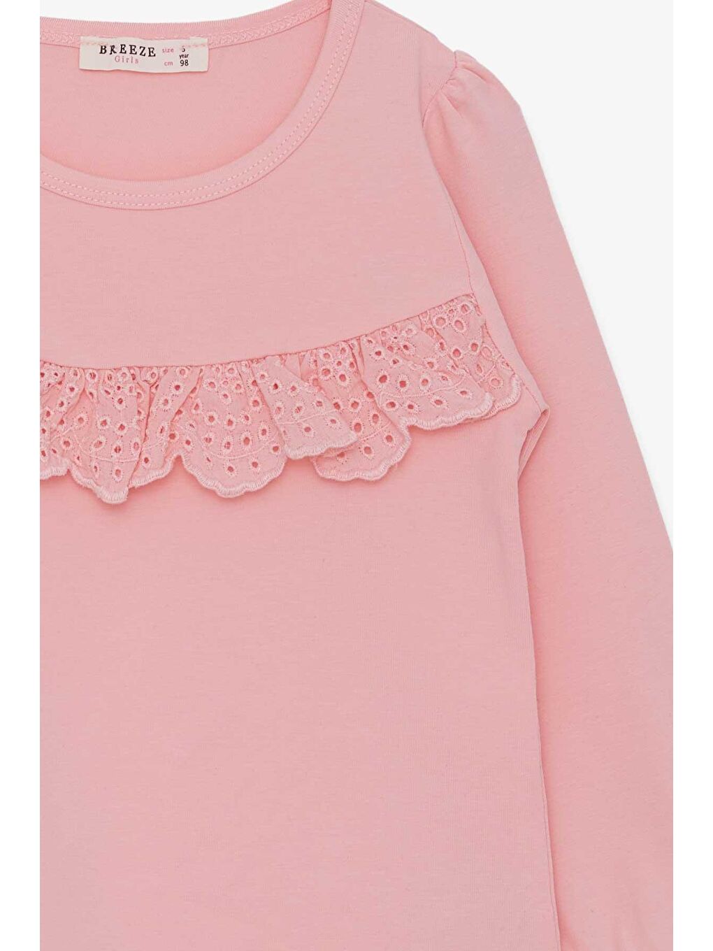 Pembe Kız Çocuk Uzun Kollu Tişört Fırıfırlı Pudra (3-8 Yaş)-2