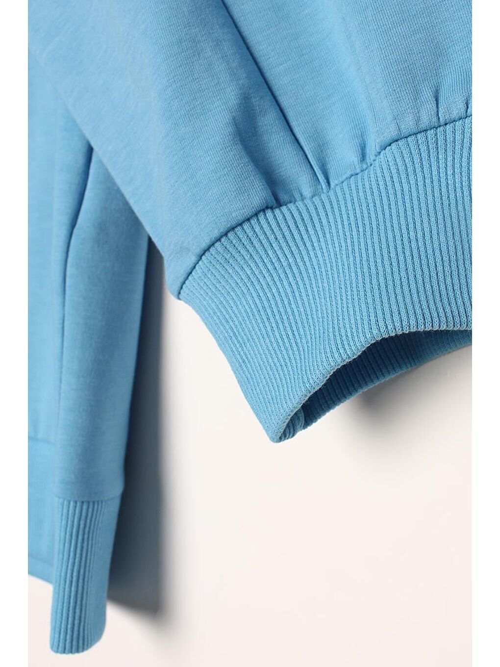 Mavi Oversize Bisiklet Yaka Baskılı Sweatshirt-5