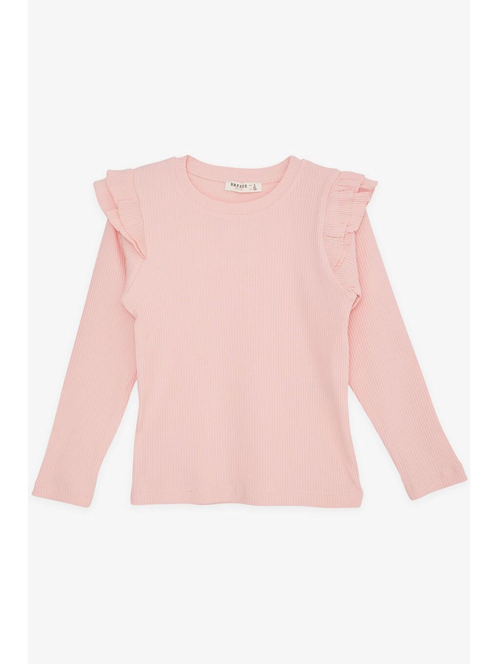 Pembe Kız Çocuk Uzun Kollu Tişört Omuzu Fırfırlı Somon (5 Yaş)