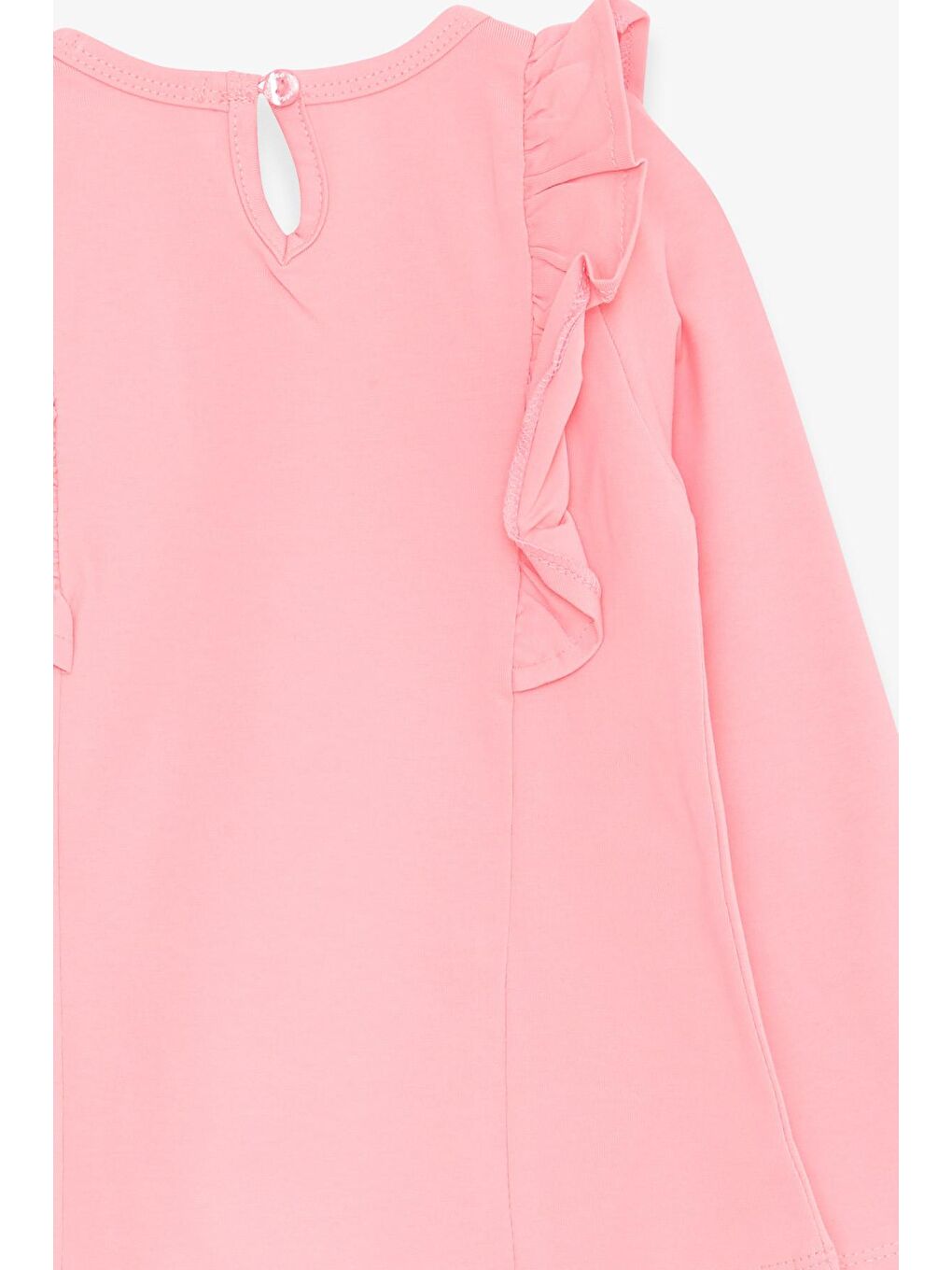 Pembe Kız Çocuk Uzun Kollu Tişört Güpürlü Fırfırlı Pudra (3-8 Yaş)-3