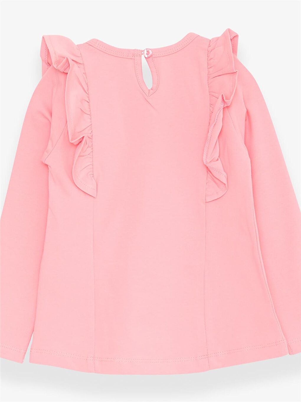 Pembe Kız Çocuk Uzun Kollu Tişört Güpürlü Fırfırlı Pudra (3-8 Yaş)-4