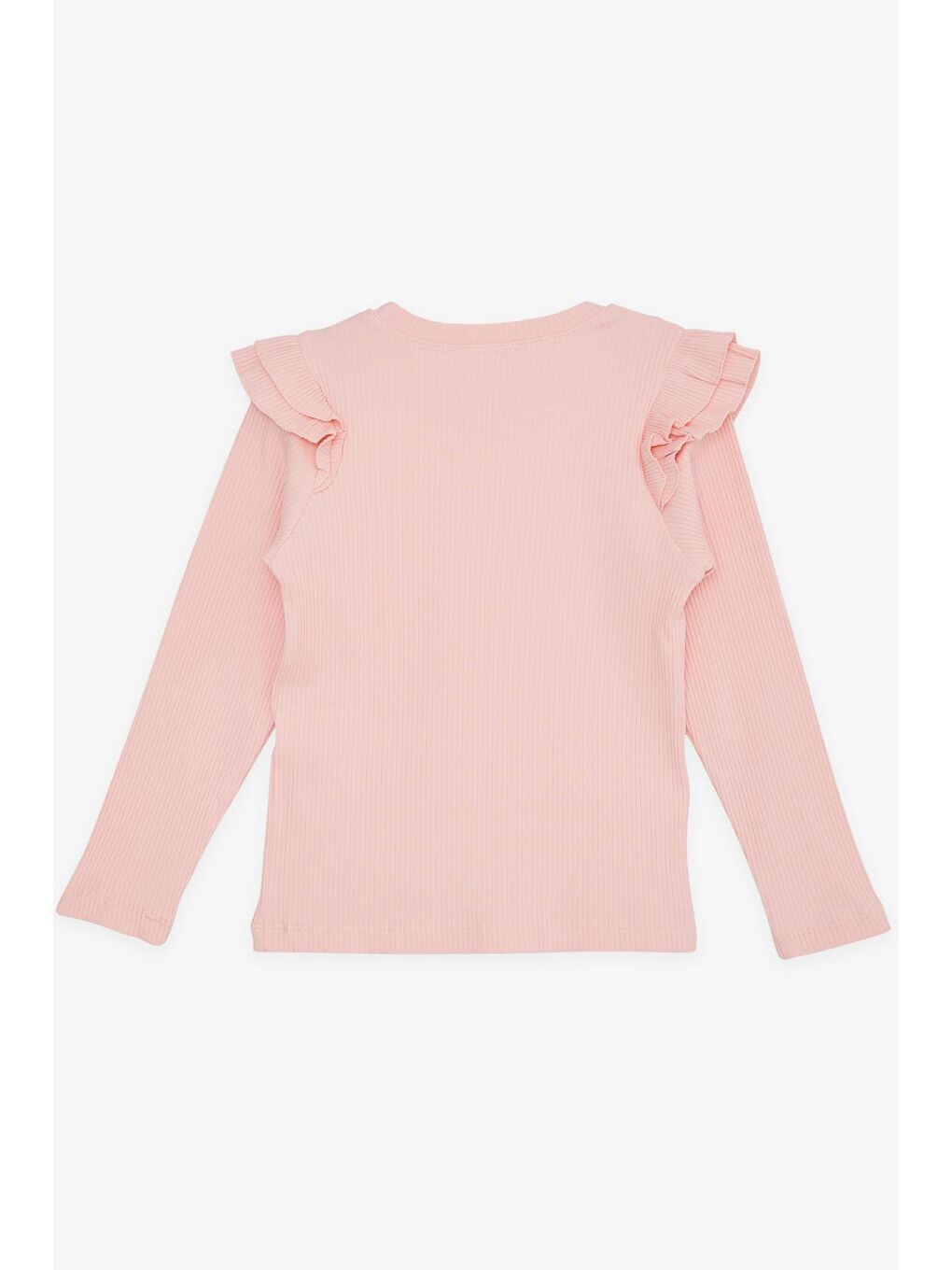 Pembe Kız Çocuk Uzun Kollu Tişört Omuzu Fırfırlı Somon (5 Yaş)-1