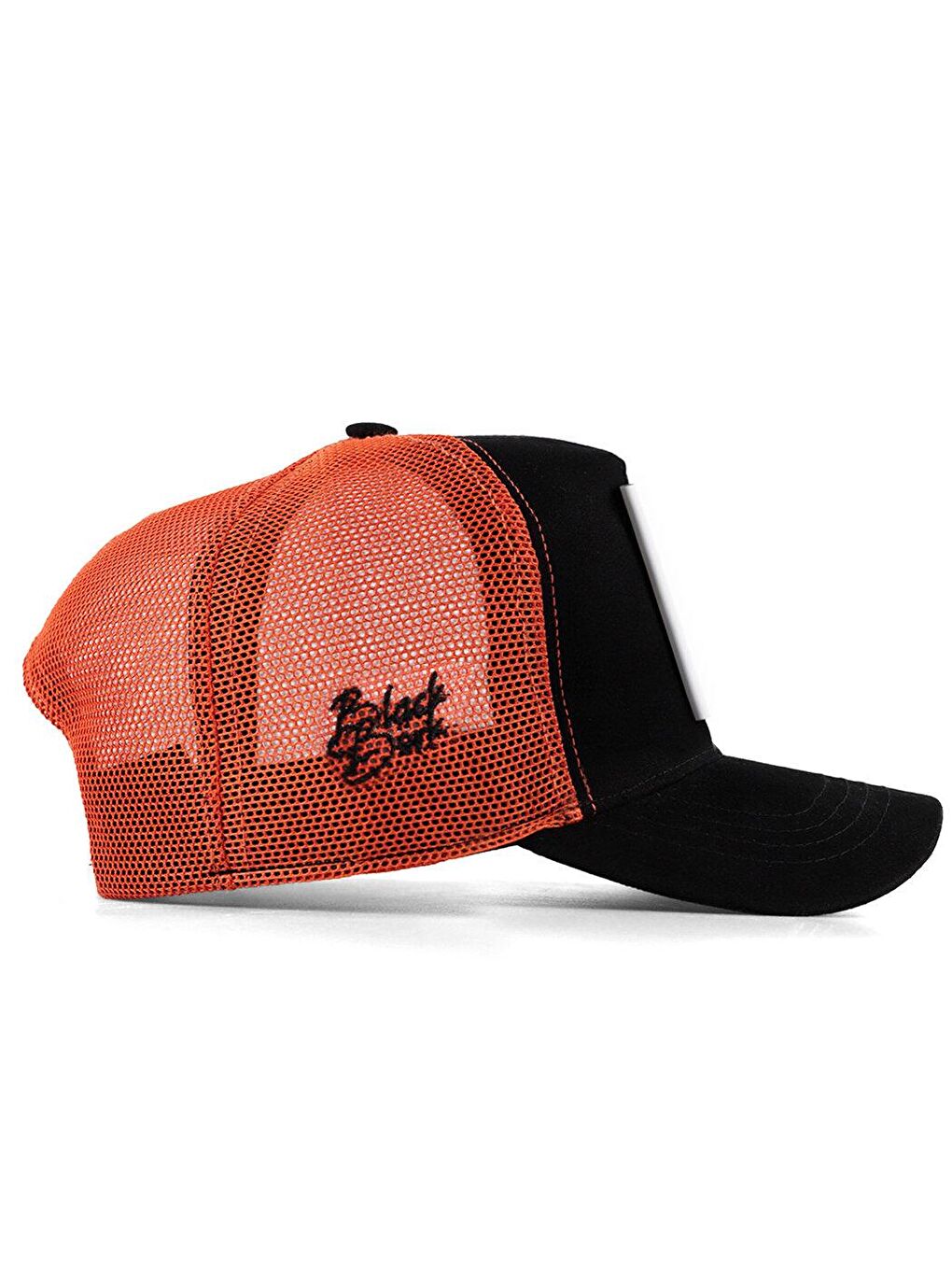 BlackBörk V1 Trucker Ayı - 1 Kod Logolu Unisex Siyah-Turuncu Şapka (Cap) - 1